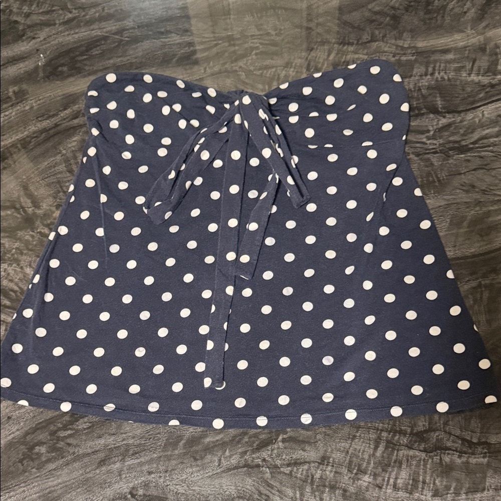 LOFT Dark Blue Strapless Top with White Dots